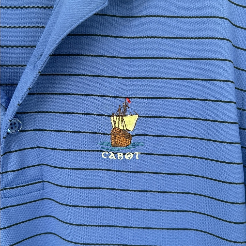 Callaway Striped Golf Polo Shirt Blue Black Cabot Logo Size S Mens - Picture 4 of 11